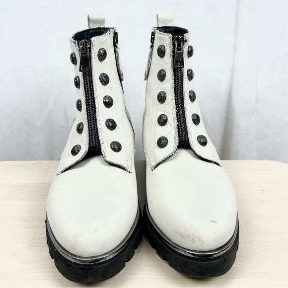 ATELIERS Leather Lug Sole Front Zip Combat‎ Military Boots Women's 9/39 White - Picture 2 of 7